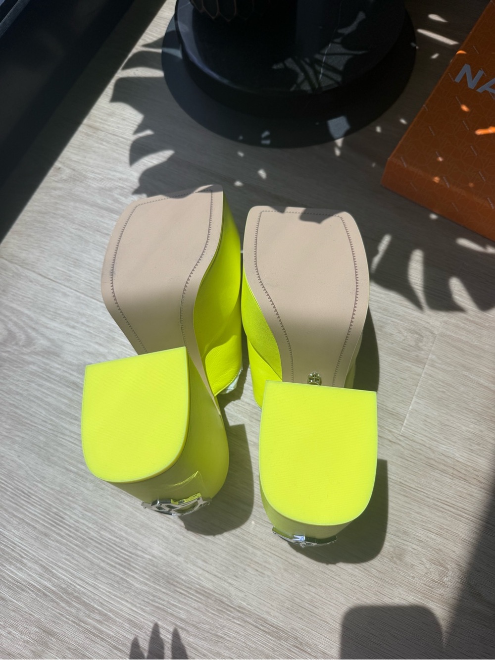 NakedWolfe Neon Yellow Women’s Block Heel Sandals